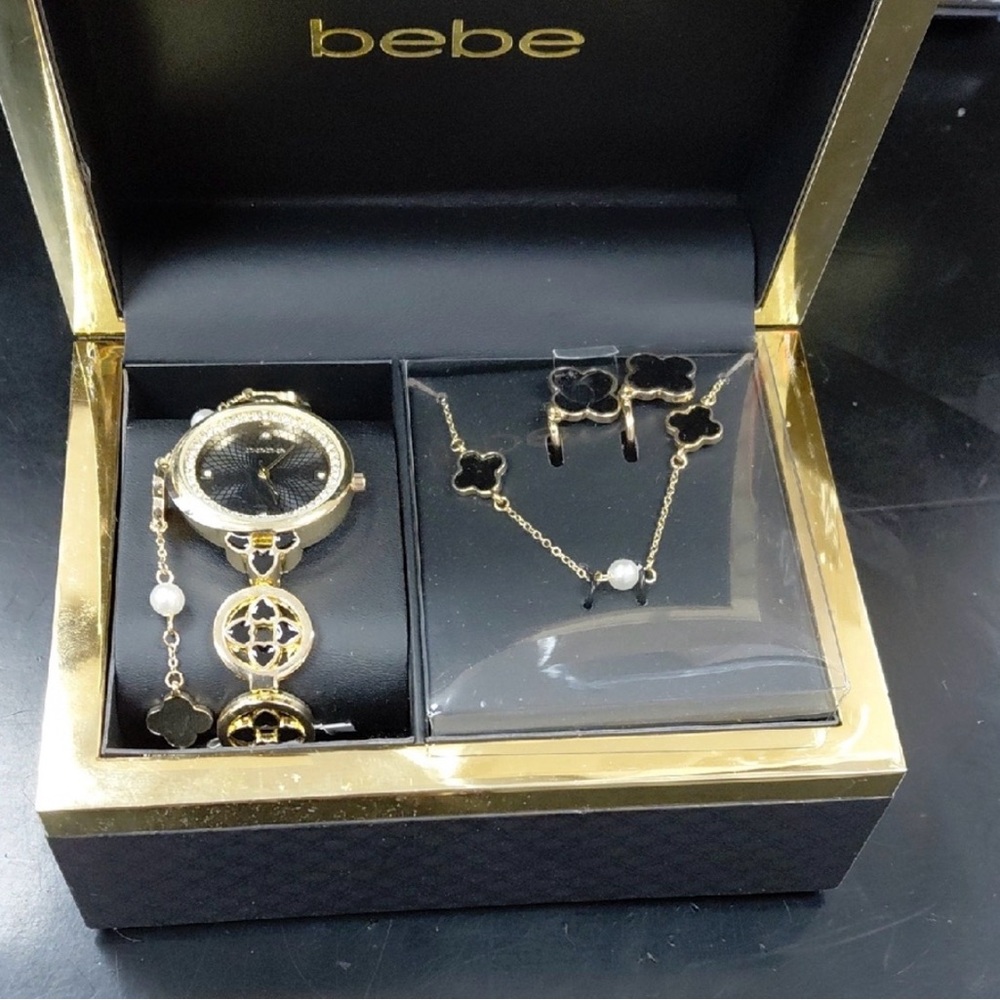 Bebe Gold and Black Women's Watch and Jewelry Set-NIB